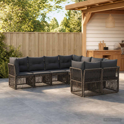 Set Divano da Giardino 8 pz 8-Numero di posti Grigio polyrattan | homemem39