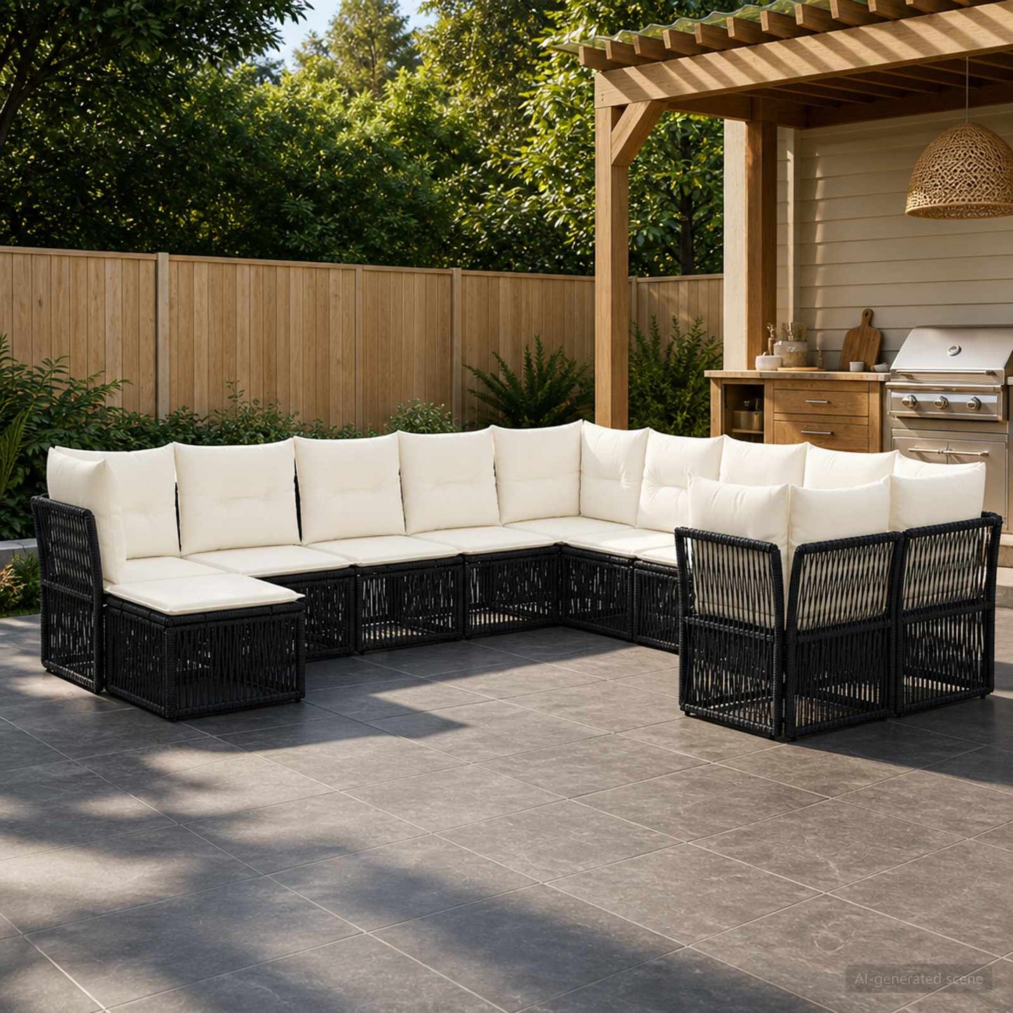 Set Divano da Giardino 11 pz Nero polyrattan