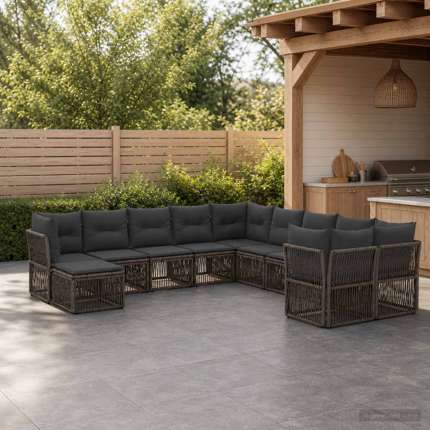 Set Divano da Giardino 11 pz Grigio polyrattan