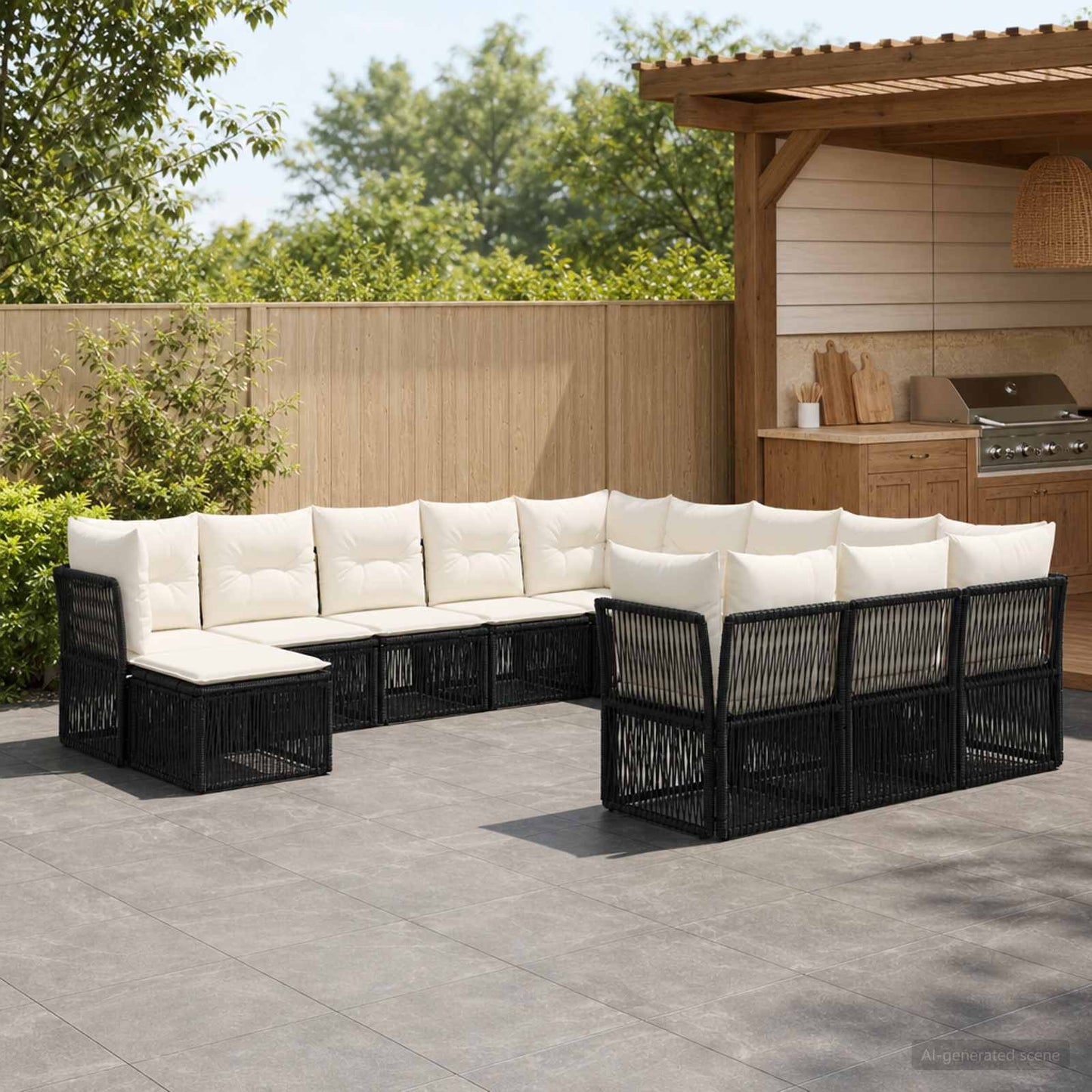 Set Divano da Giardino 12 pz Nero polyrattan