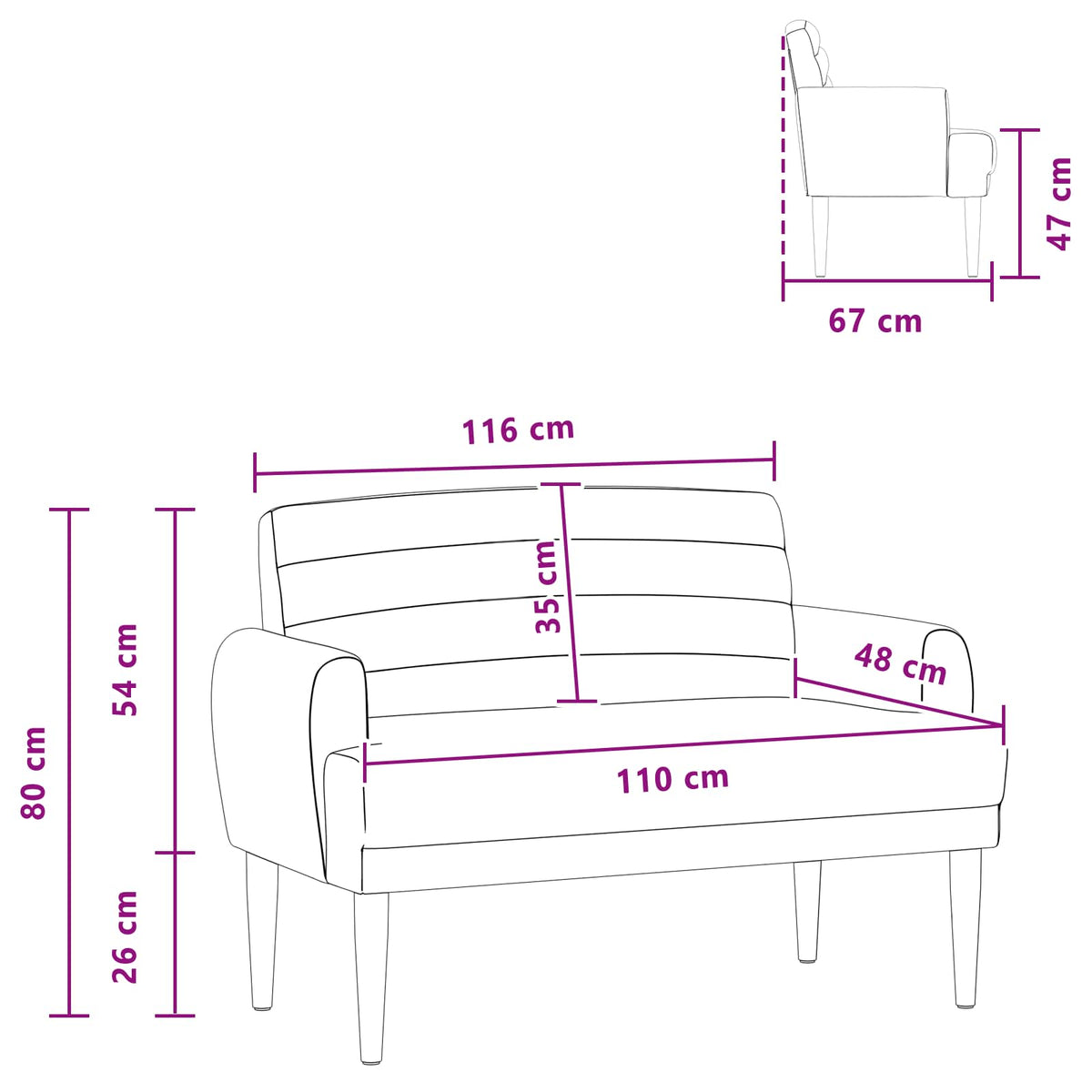 Loveseat con bottoni imbottiti Marrone Scuro 116 x 67 x 80 cm
