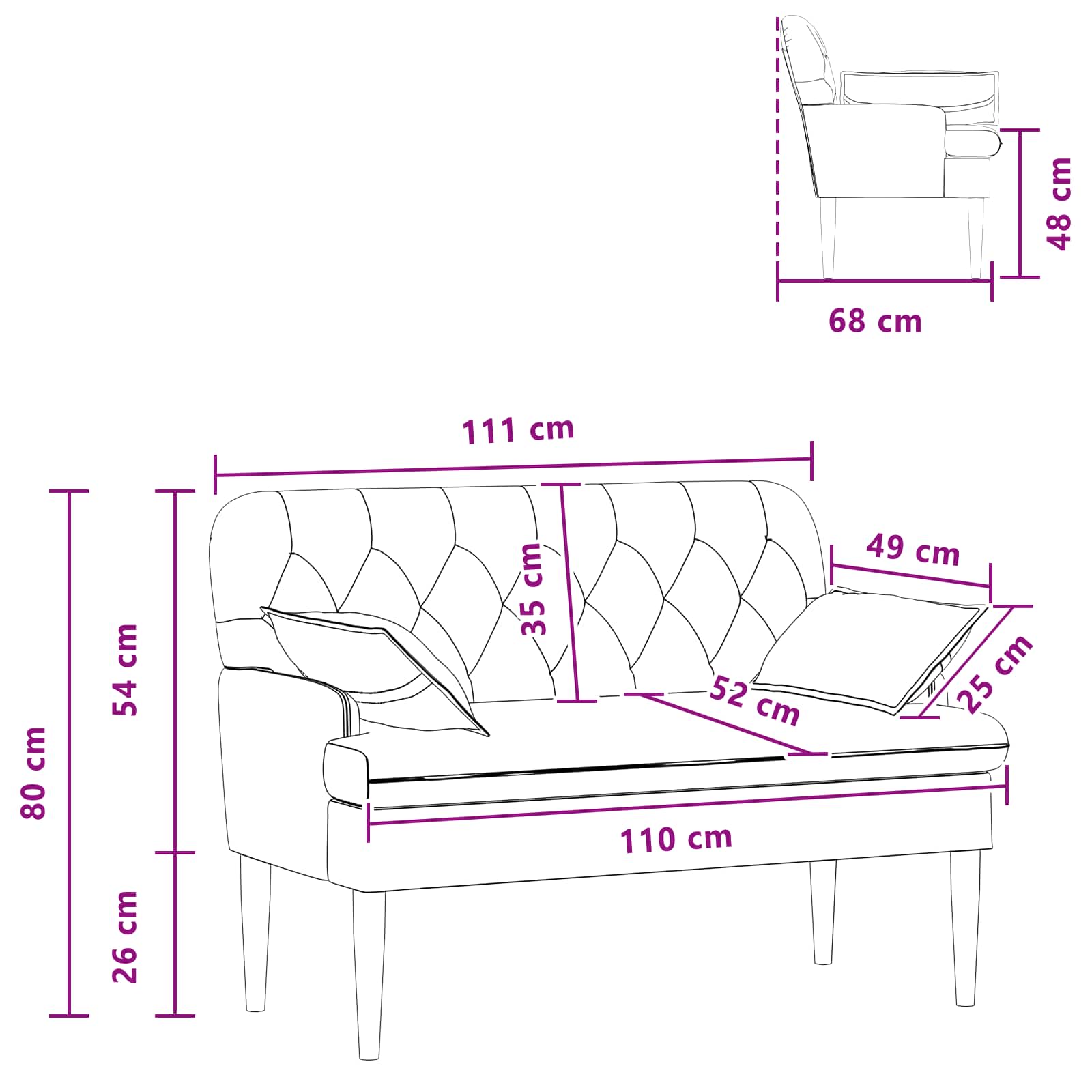 Loveseat con bottoni imbottiti Giallo Chiaro 111 x 68 x 80 cm | homemem39