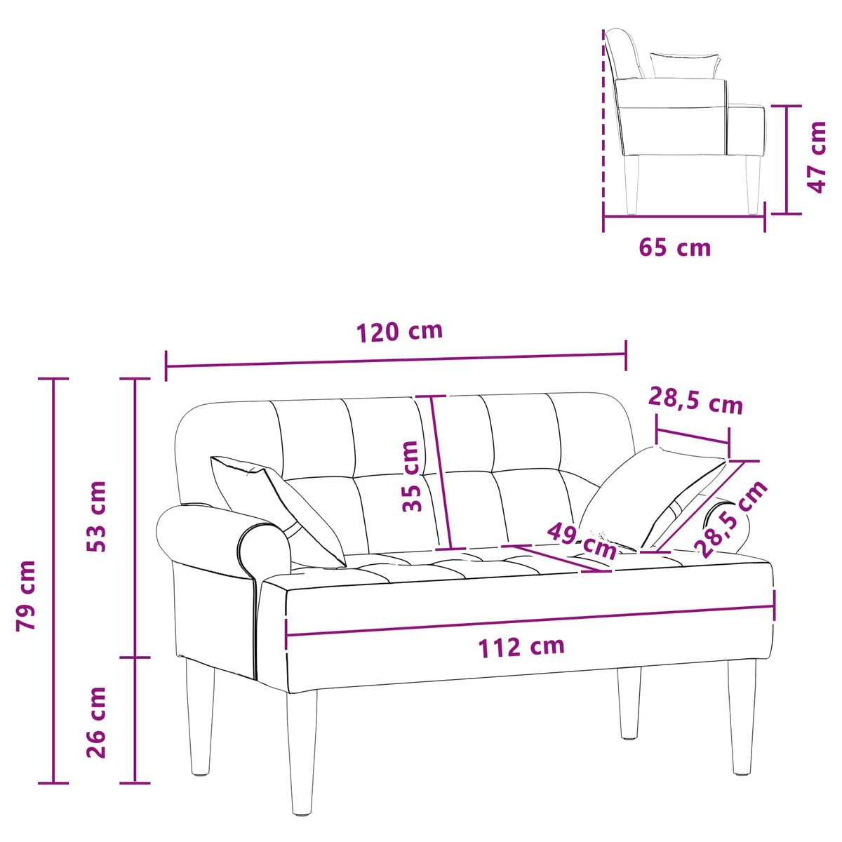 Loveseat con bottoni imbottiti Grigio Chiaro 120 x 65 x 79 cm | homemem39