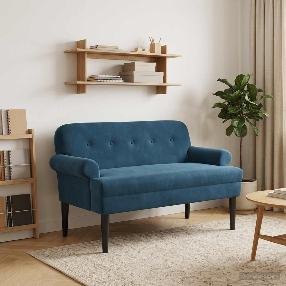 Loveseat con bottoni imbottiti Blu 120 x 66 x 78 cm Velluto | homemem39