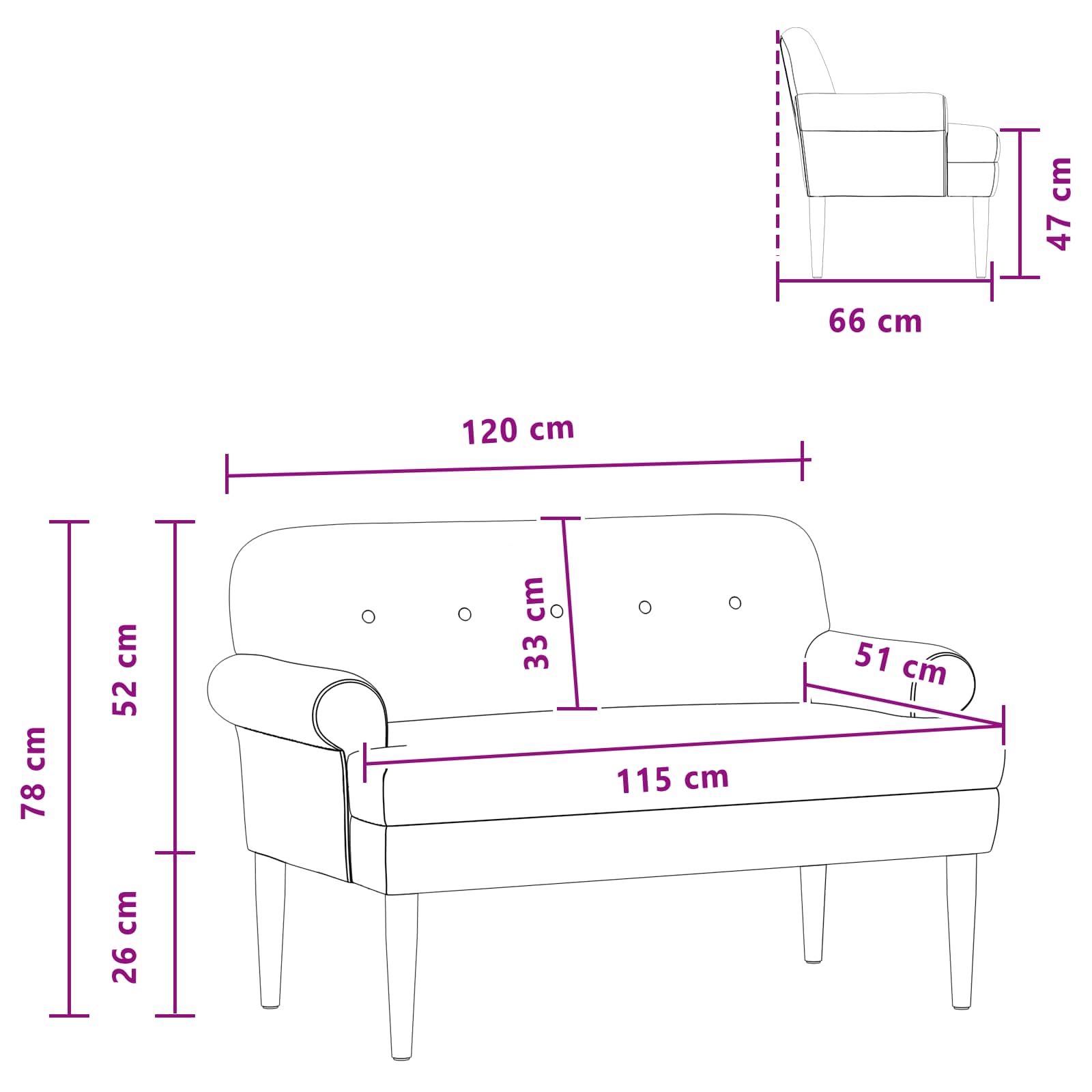 Loveseat con bottoni imbottiti Turchese 120 x 66 x 78 cm | homemem39