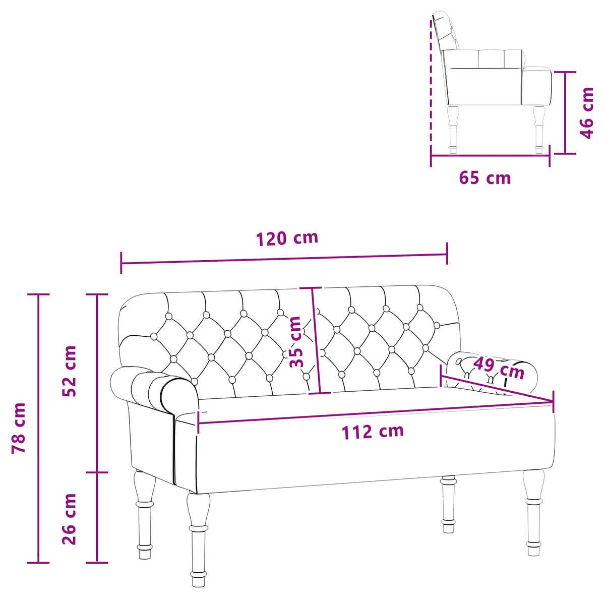 Loveseat con bottoni imbottiti Grigio Chiaro 120 x 65 x 78 cm - homemem39