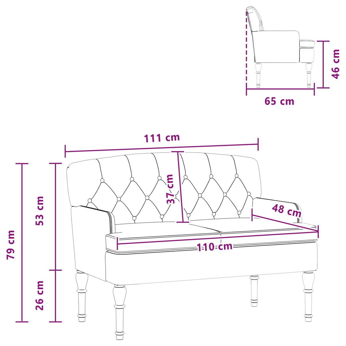 Loveseat con bottoni imbottiti Verde chiaro 111 x 65 x 79 cm | homemem39