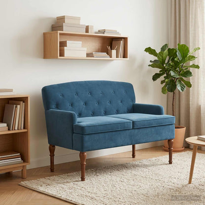 Loveseat con bottoni imbottiti Blu 111 x 65 x 79 cm Velluto
