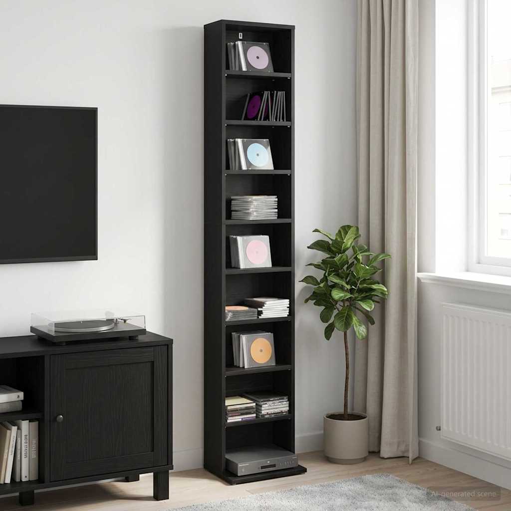 Mobile per CD Rovere Nero 33 x 23,5 x 175 cm