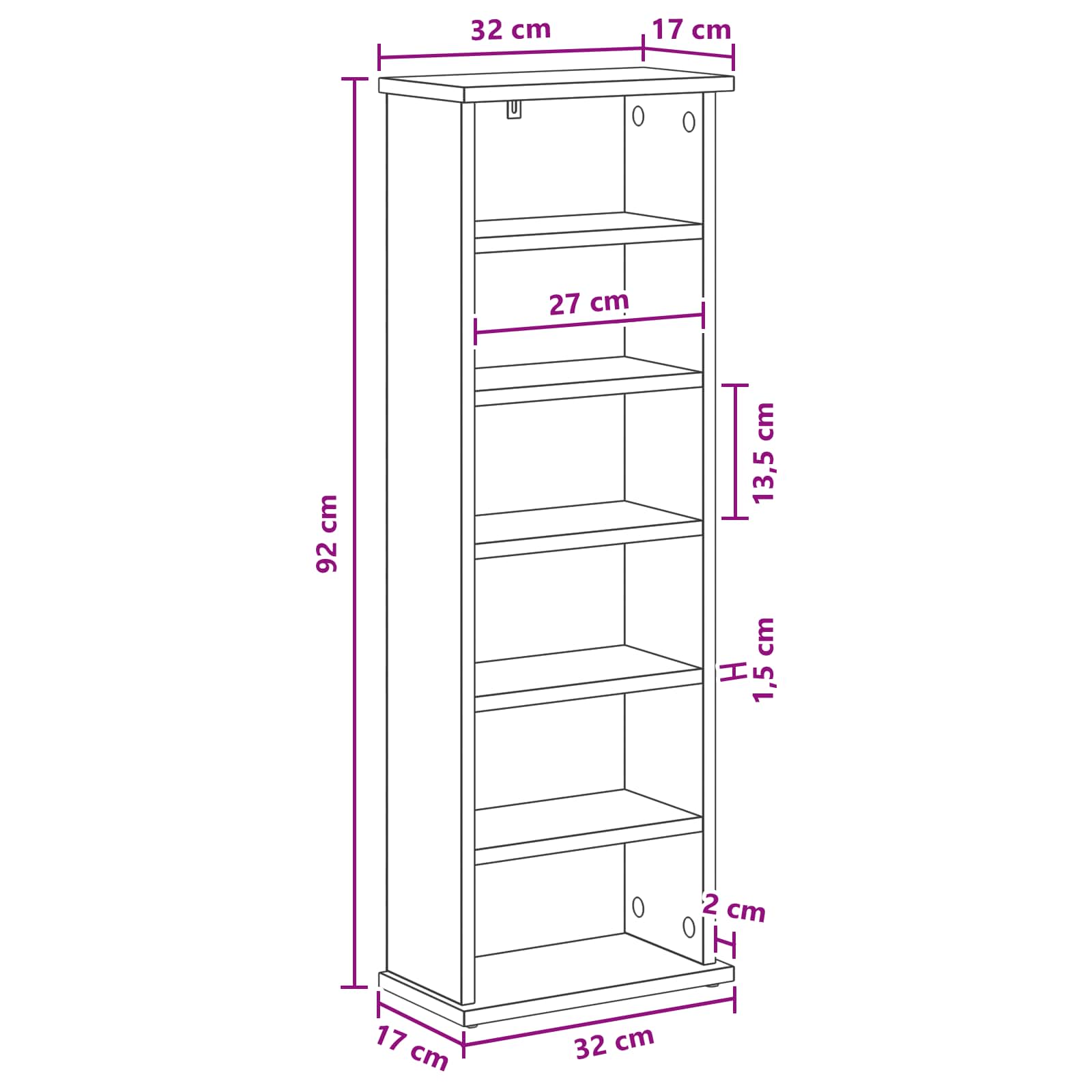 Mobile per CD Sonoma grigio 60 x 17 x 92 cm | homemem39