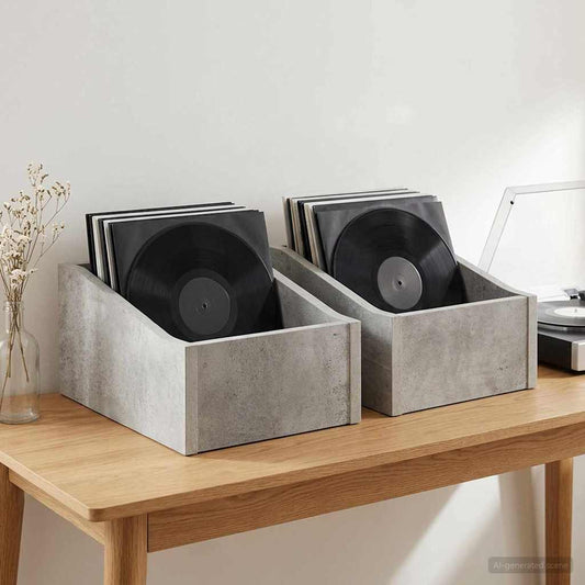 Scatola per dischi LP 2 pz Grigio Cemento 23 x 33 x 16 cm