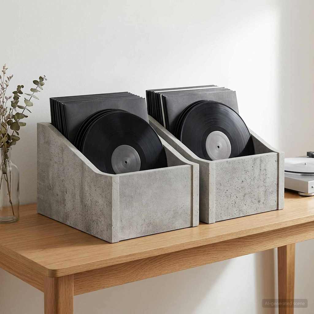Scatola per dischi LP 2 pz Grigio Cemento 18 x 32 x 18 cm