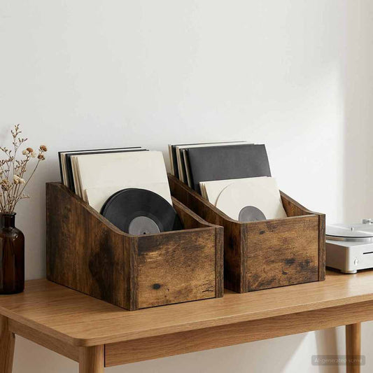 Scatola per dischi LP 2 pz Rovere Fumo 18 x 32 x 18 cm | homemem39