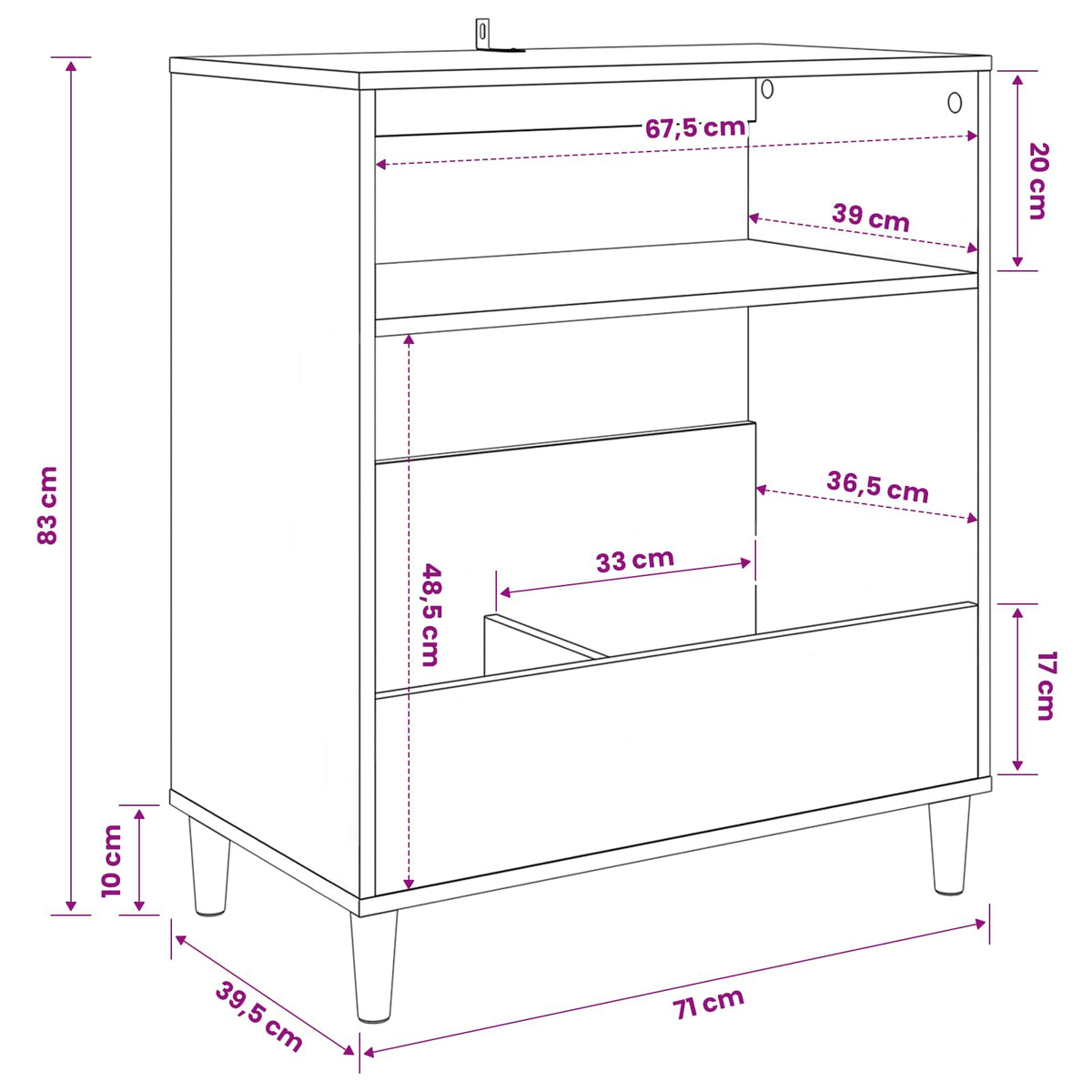 Supporto per giradischi Rovere Nero 71 x 39,5 x 83 cm