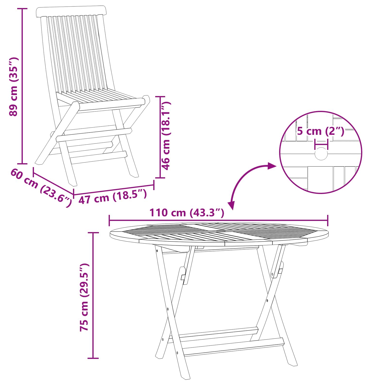 Set Bistro da Giardino 3 pcs Naturale Legno di teak solido | homemem39