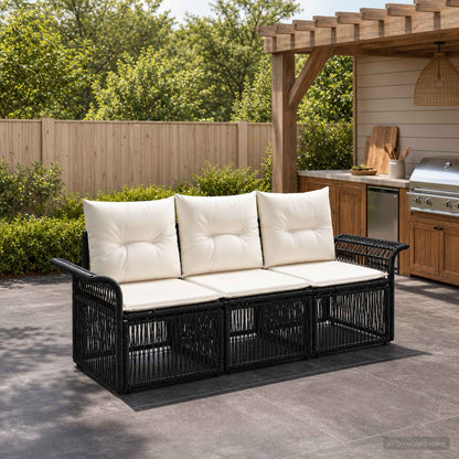 Set Divano da Giardino 3 pz Nero polyrattan
