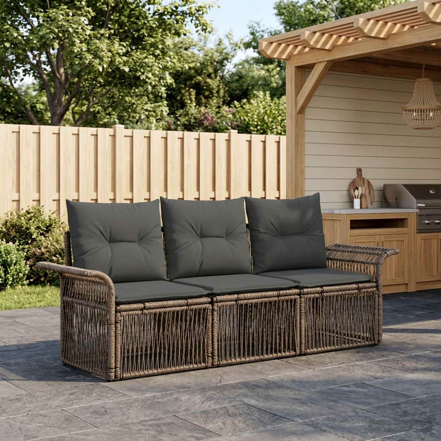Set Divano da Giardino 3 pz Grigio polyrattan