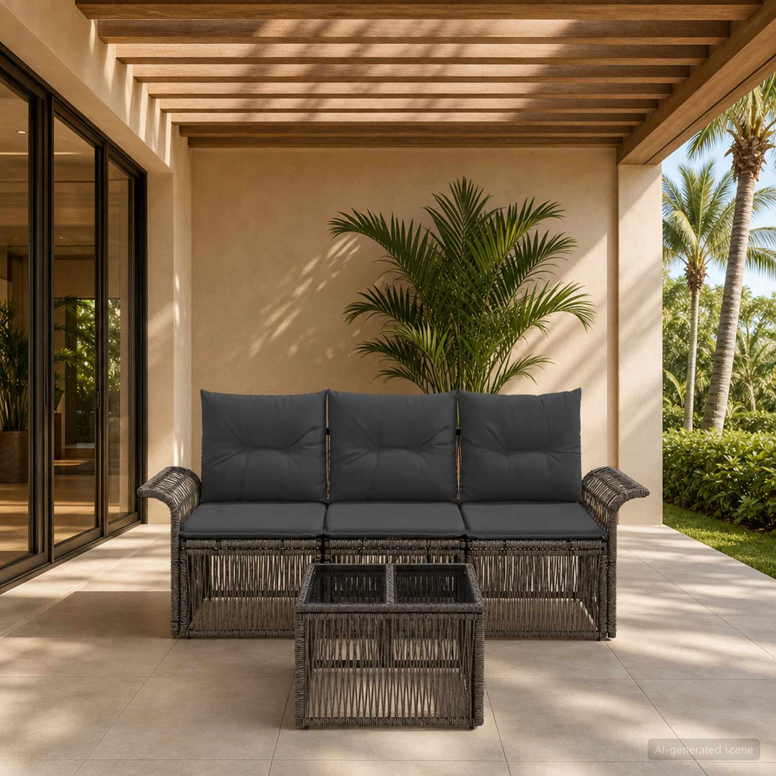 Set Divano da Giardino 4 pcs Grigio polyrattan | homemem39