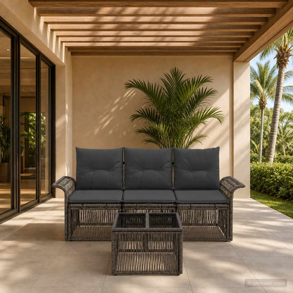 Set Divano da Giardino 4 pcs Grigio polyrattan | homemem39