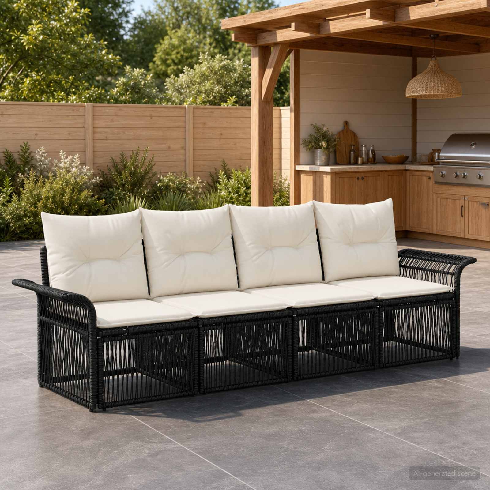 Set Divano da Giardino 4 pcs Nero polyrattan | homemem39