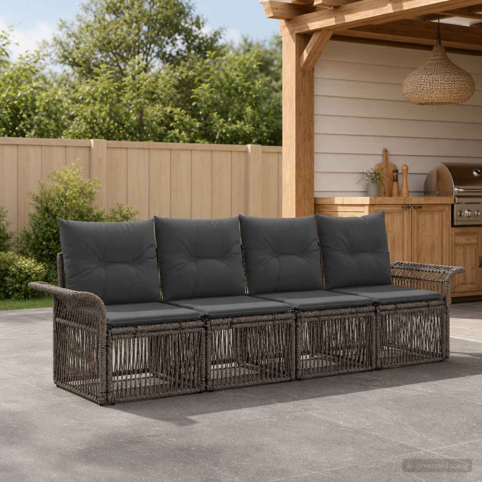 Set Divano da Giardino 4 pcs Grigio polyrattan | homemem39