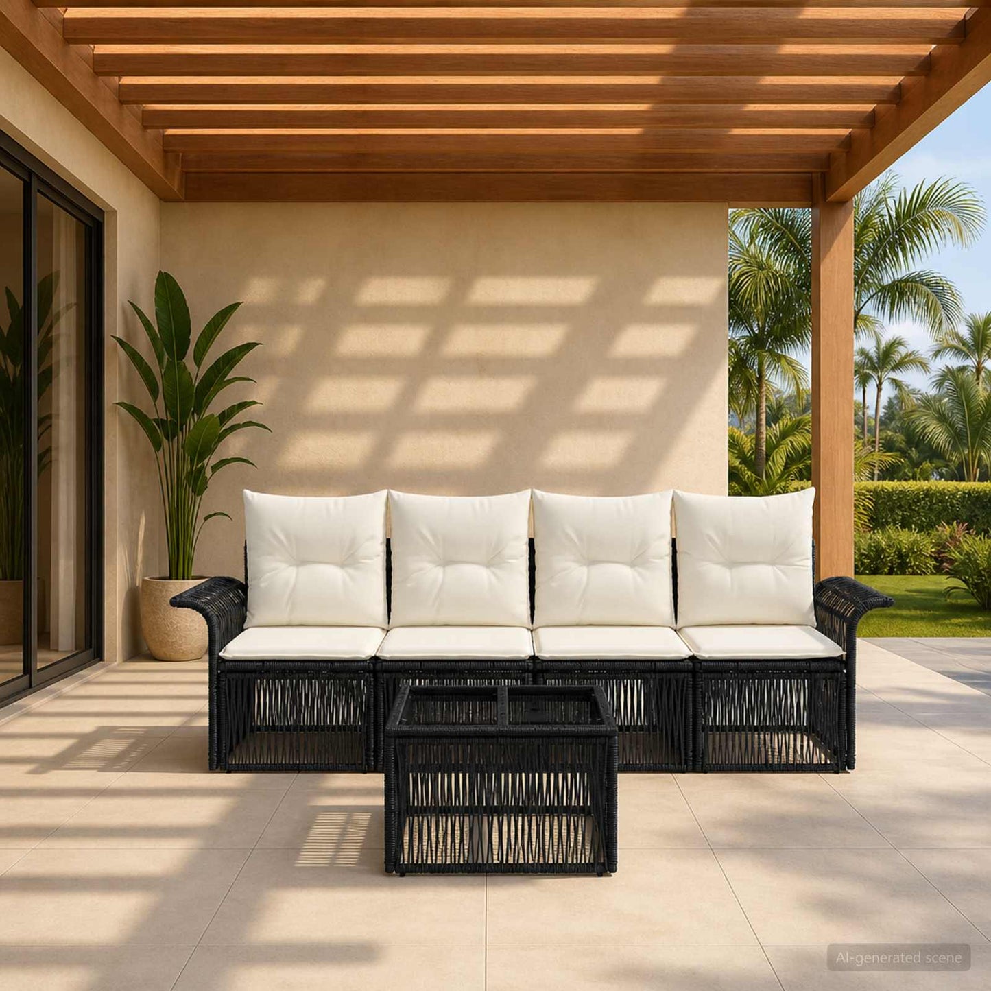 Set Divano da Giardino 5 pcs Nero polyrattan | homemem39