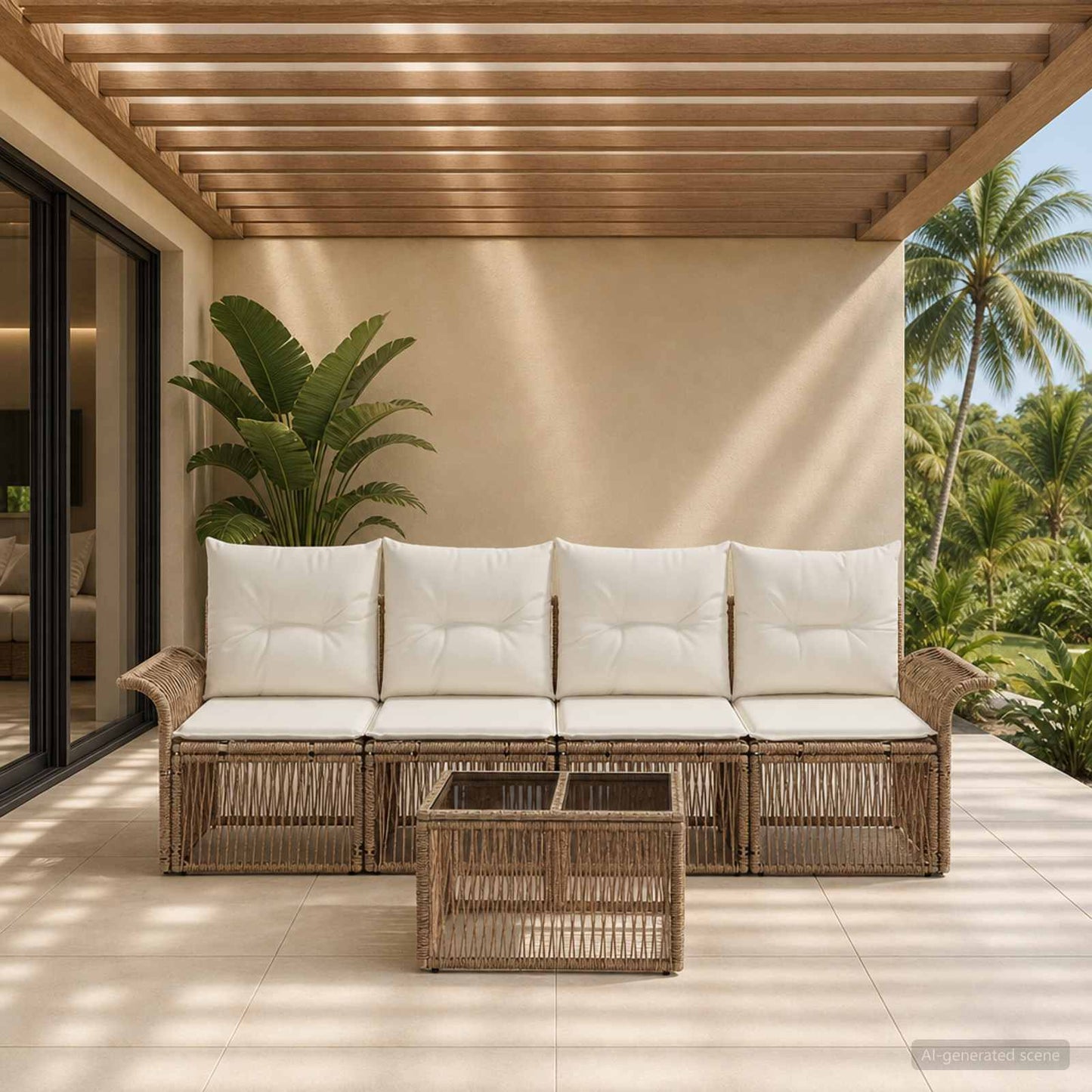 Set Divano da Giardino 5 pcs Beige polyrattan | homemem39