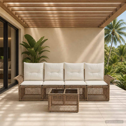 Set Divano da Giardino 5 pcs Beige polyrattan | homemem39