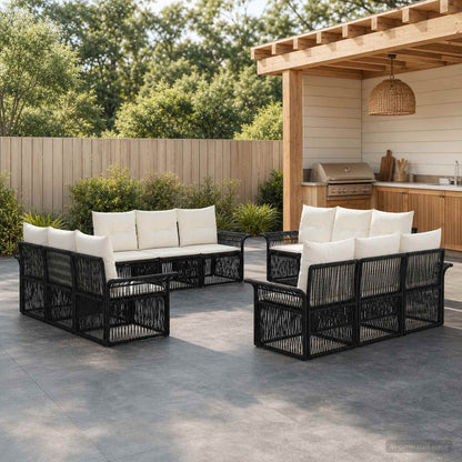 Set Divano da Giardino 12 pz Nero polyrattan
