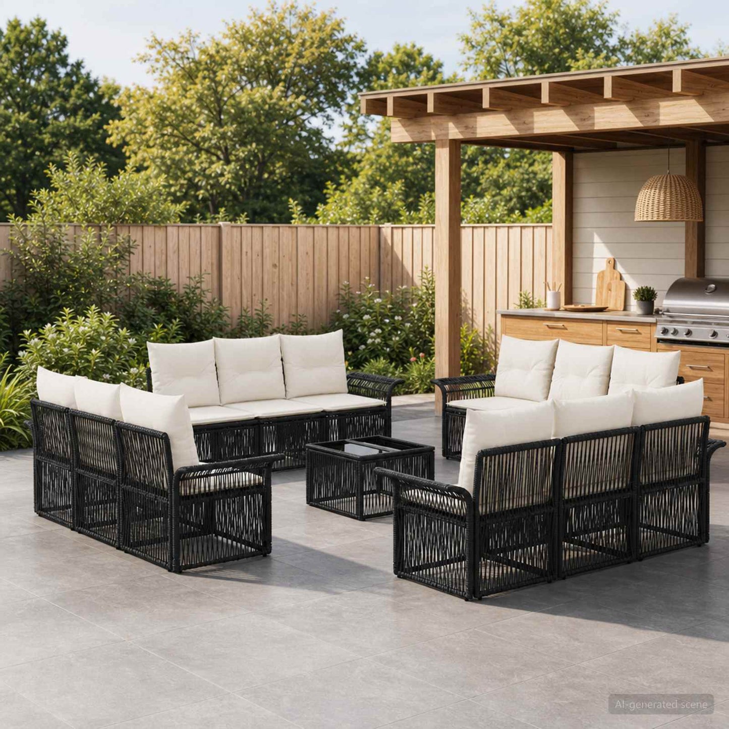 Set Divano da Giardino 13 pcs Nero polyrattan | homemem39