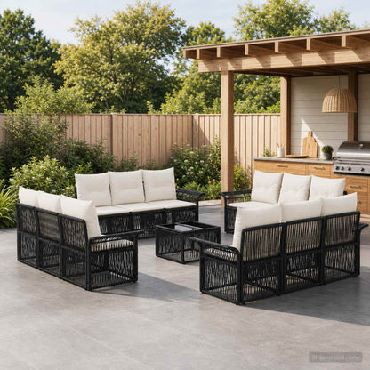 Set Divano da Giardino 13 pcs Nero polyrattan | homemem39