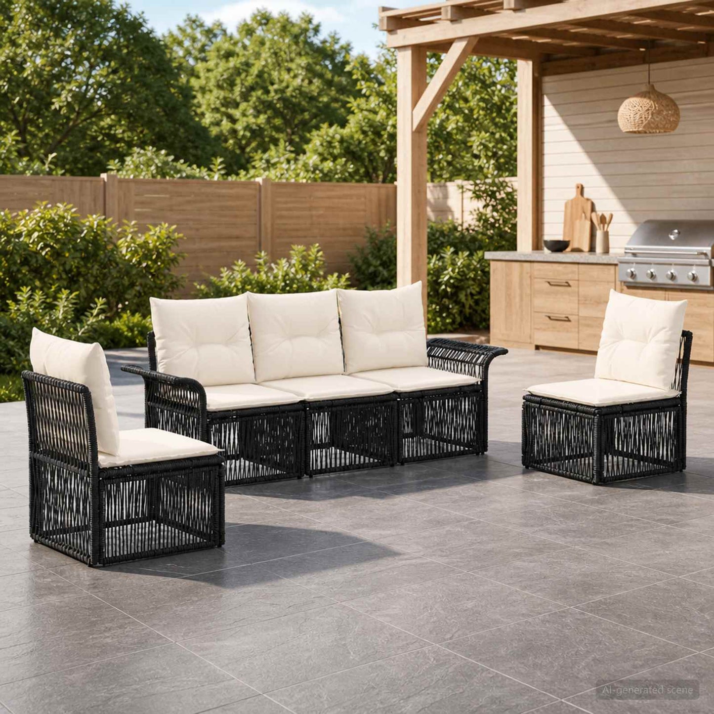 Set Divano da Giardino 5 pcs Nero polyrattan | homemem39