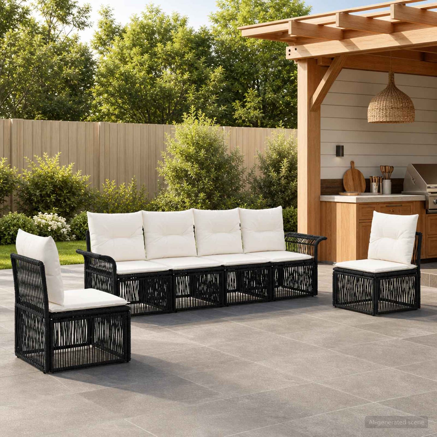 Set Divano da Giardino 6 pcs Nero polyrattan | homemem39