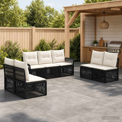 Set Divano da Giardino 7 pz Nero polyrattan