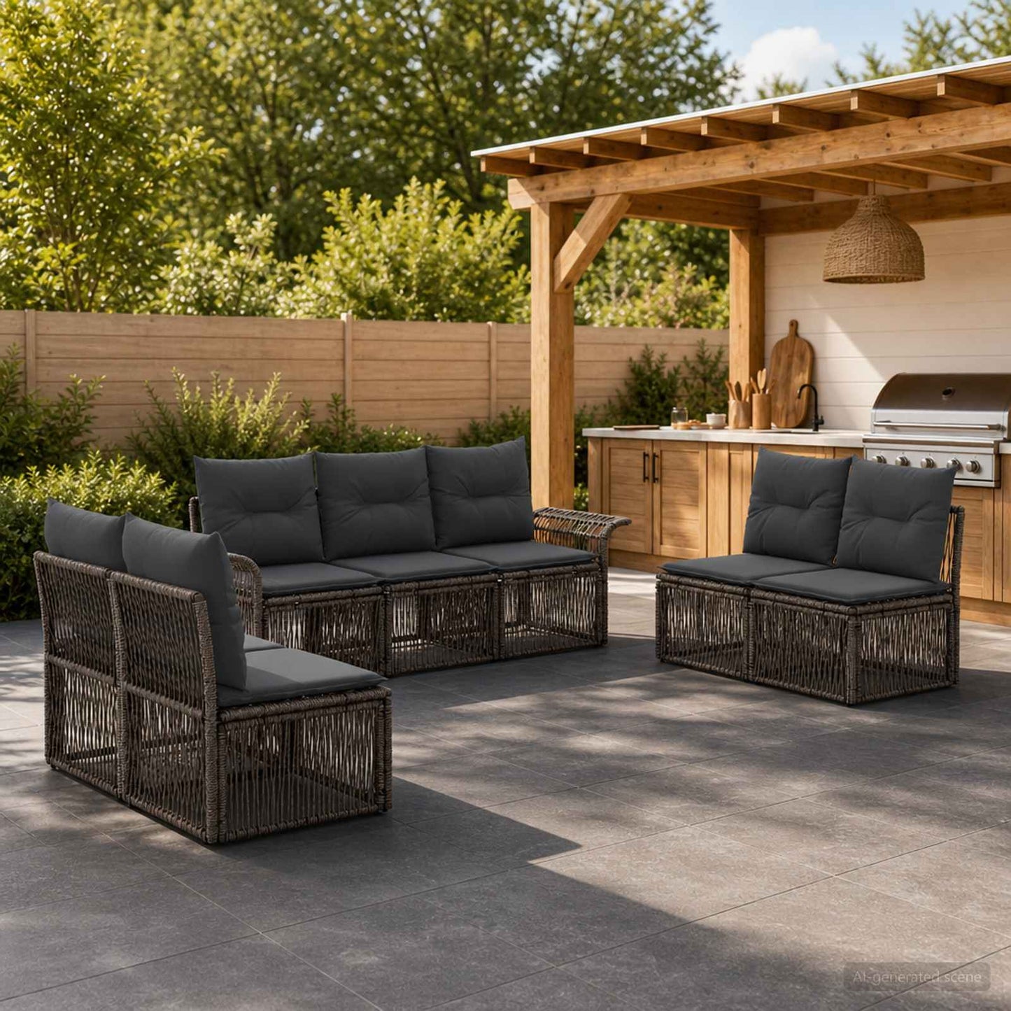 Set Divano da Giardino 7 pz Grigio polyrattan