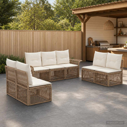 Set Divano da Giardino 7 pz Beige polyrattan