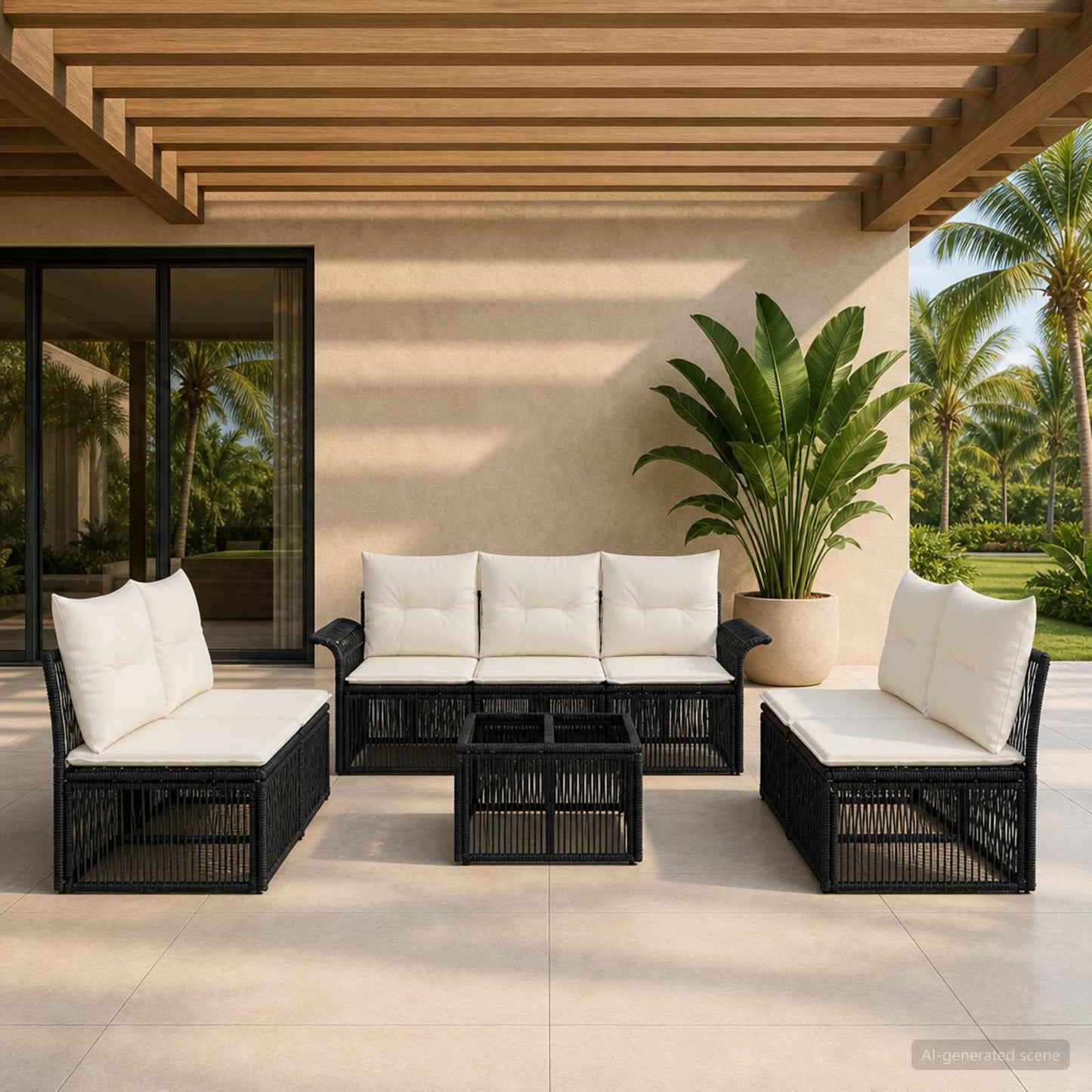 Set Divano da Giardino 8 pcs Nero polyrattan | homemem39
