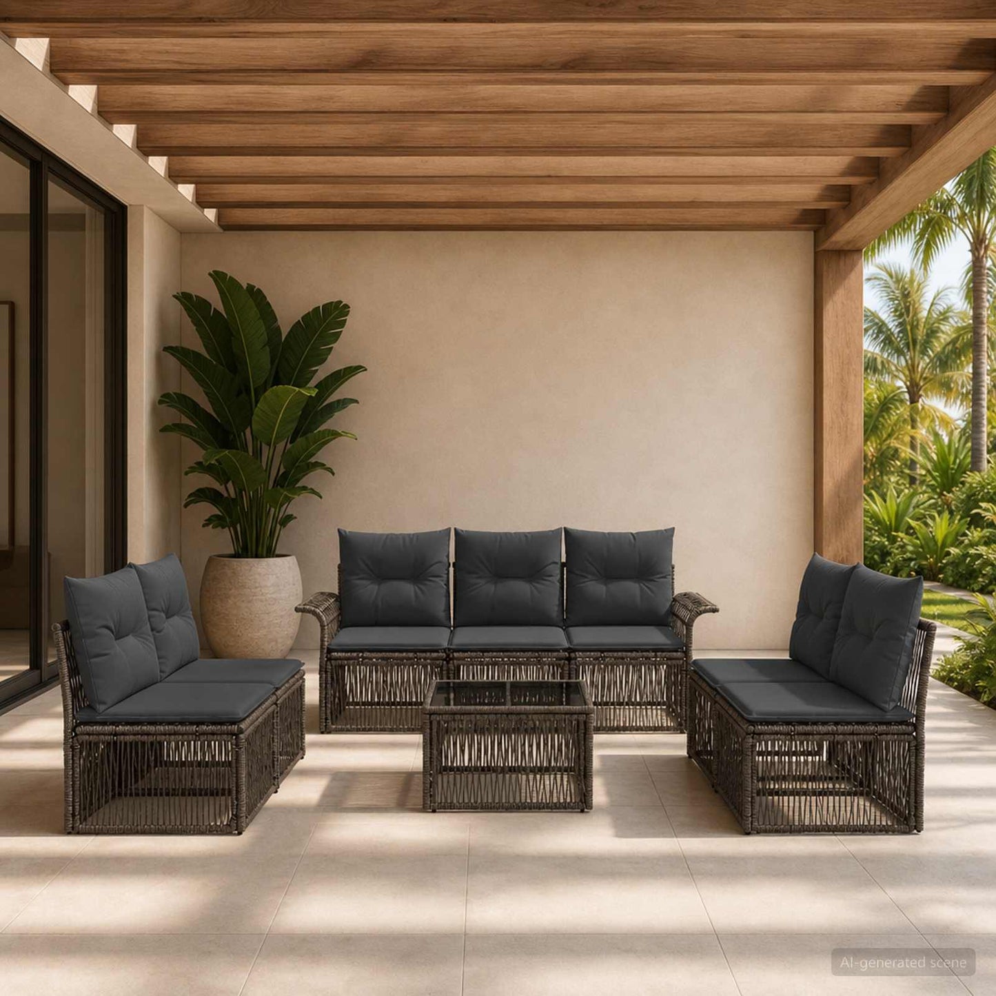 Set Divano da Giardino 8 pcs Grigio polyrattan | homemem39