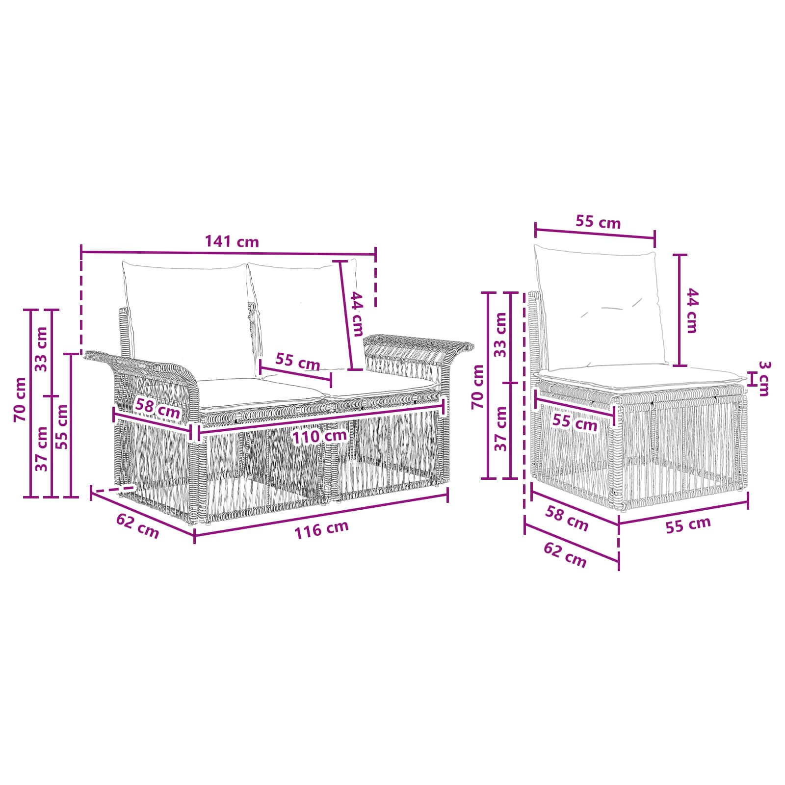 Set Divano da Giardino 8 pcs Nero polyrattan | homemem39