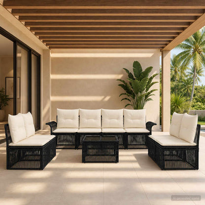 Set Divano da Giardino 9 pcs Nero polyrattan | homemem39