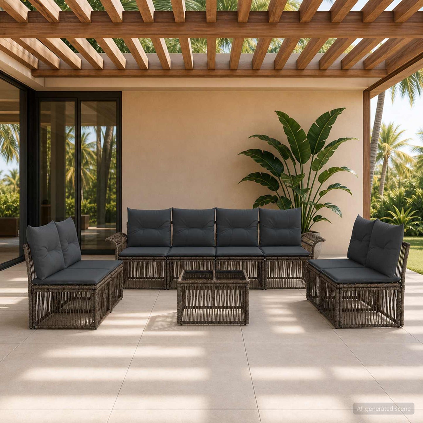 Set Divano da Giardino 9 pcs Grigio polyrattan | homemem39