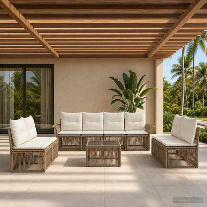 Set Divano da Giardino 9 pcs Beige polyrattan | homemem39