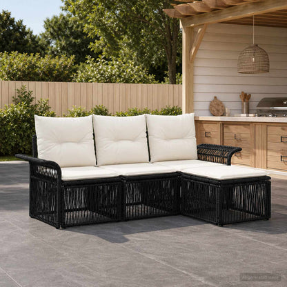 Set Divano da Giardino 4 pz Nero polyrattan