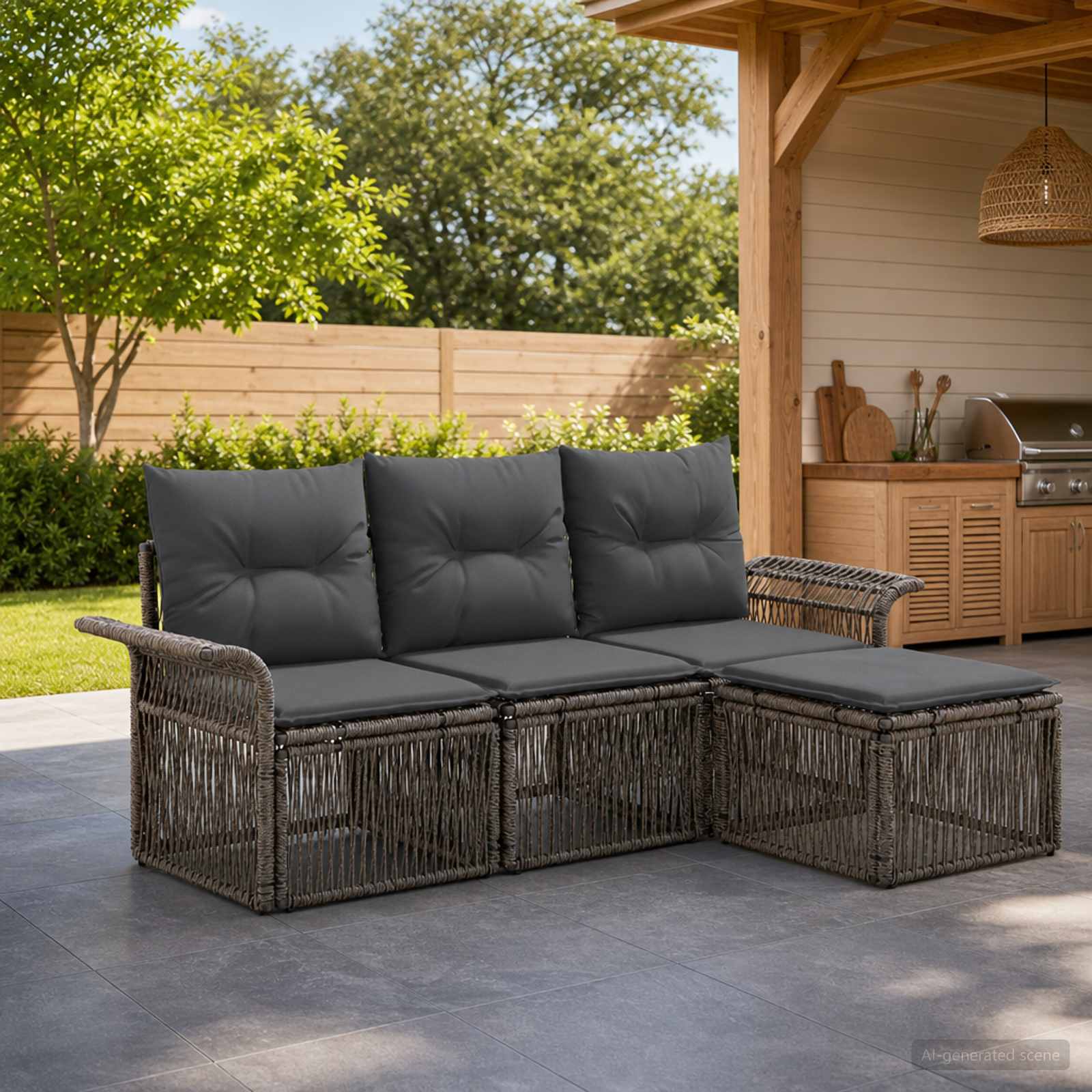 Set Divano da Giardino 4 pcs Grigio polyrattan | homemem39