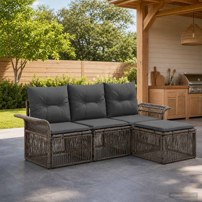 Set Divano da Giardino 4 pcs Grigio polyrattan | homemem39