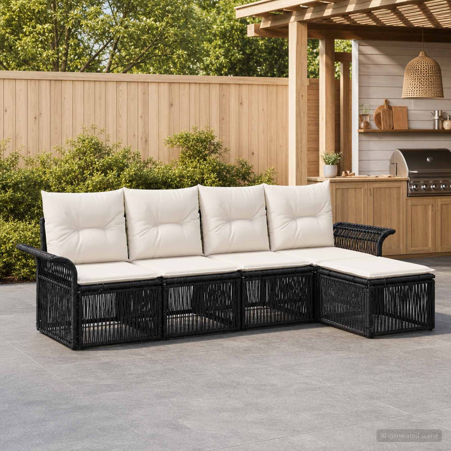 Set Divano da Giardino 5 pcs Nero polyrattan | homemem39