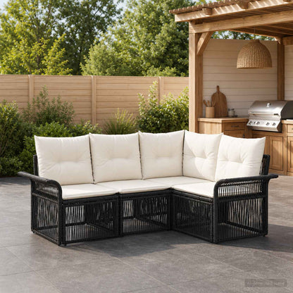 Set Divano da Giardino 4 pcs Nero polyrattan | homemem39