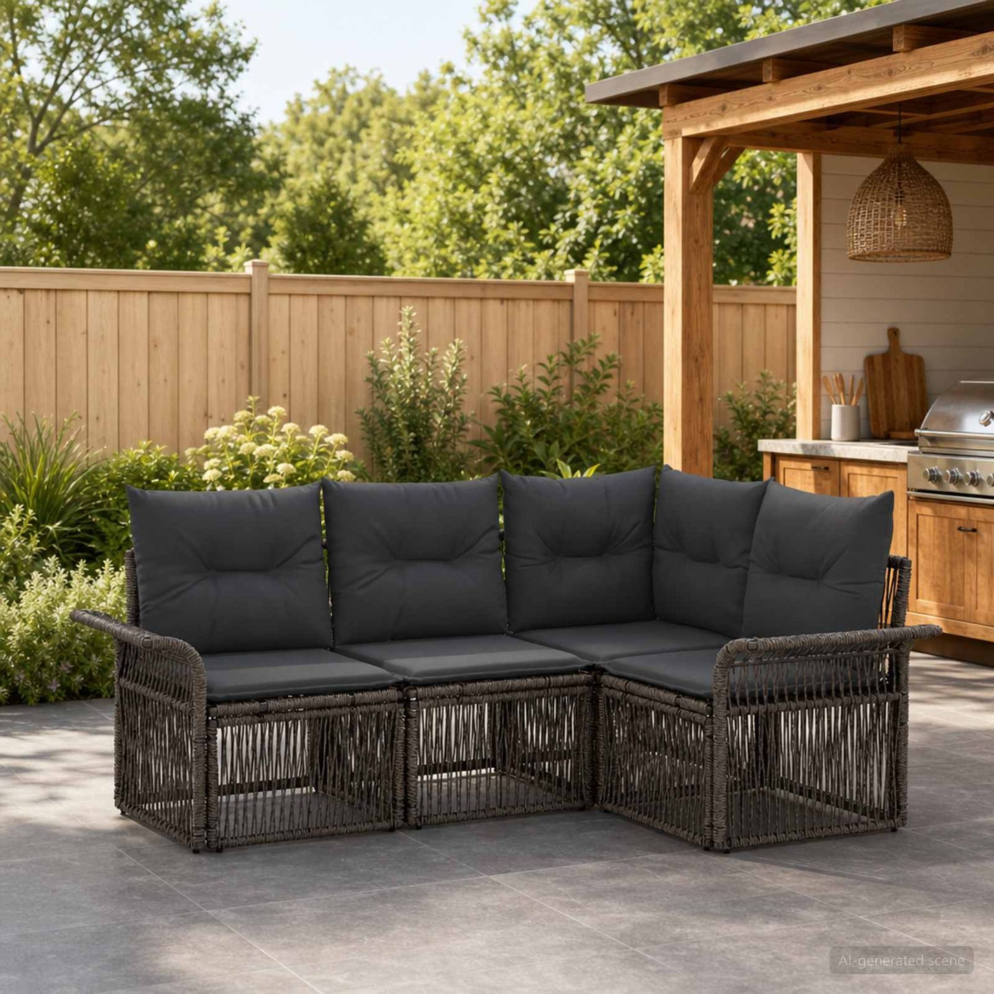 Set Divano da Giardino 4 pcs Grigio polyrattan | homemem39
