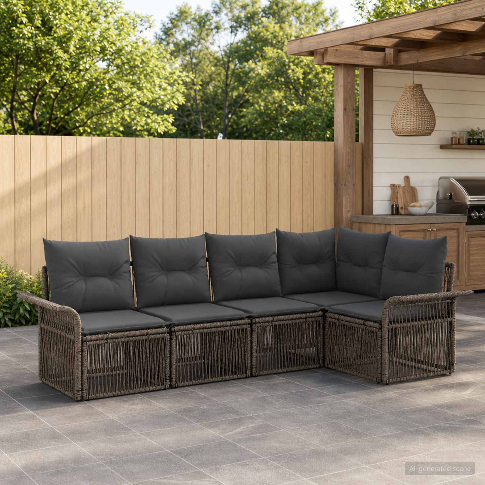 Set Divano da Giardino 5 pcs Grigio polyrattan | homemem39