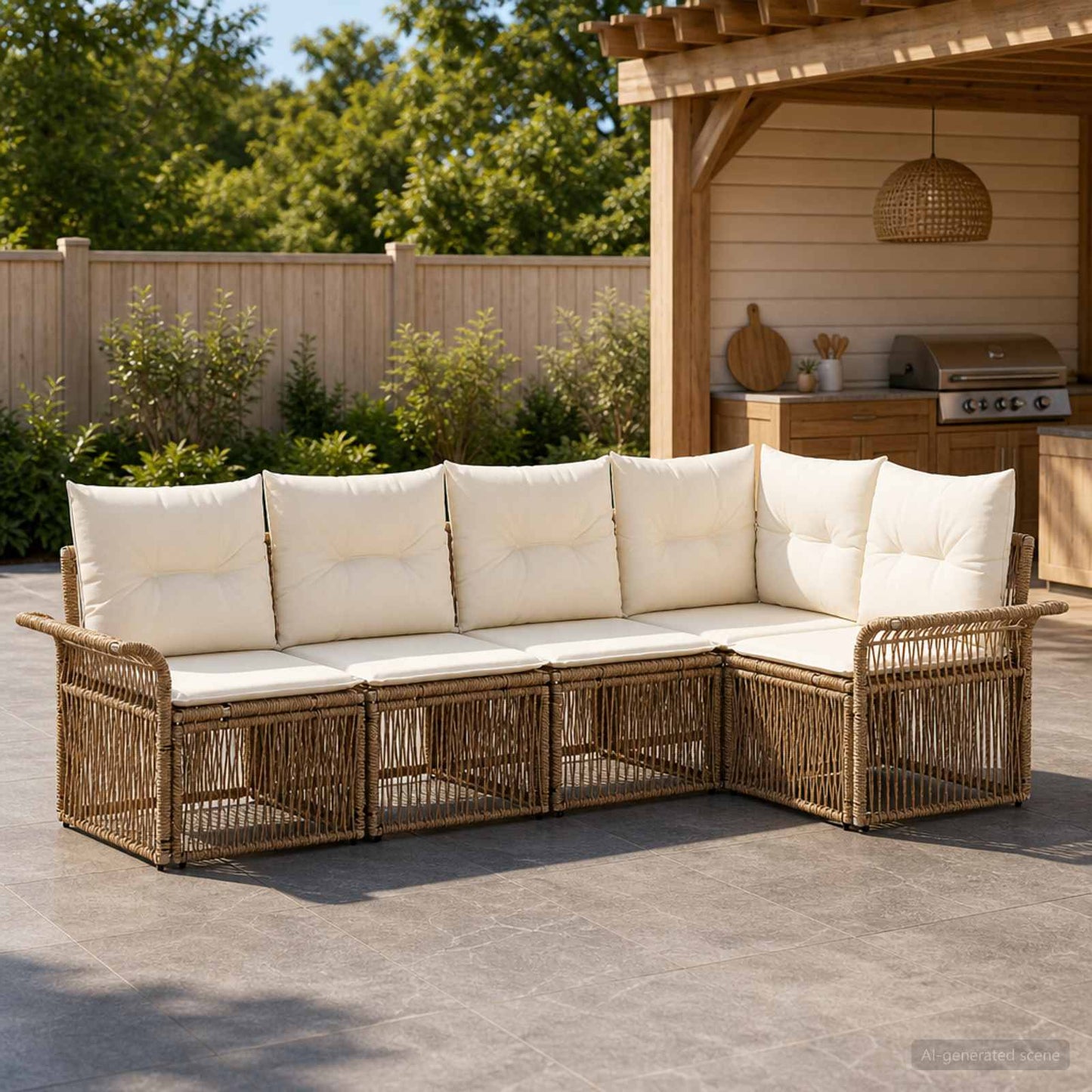 Set Divano da Giardino 5 pcs Beige polyrattan | homemem39